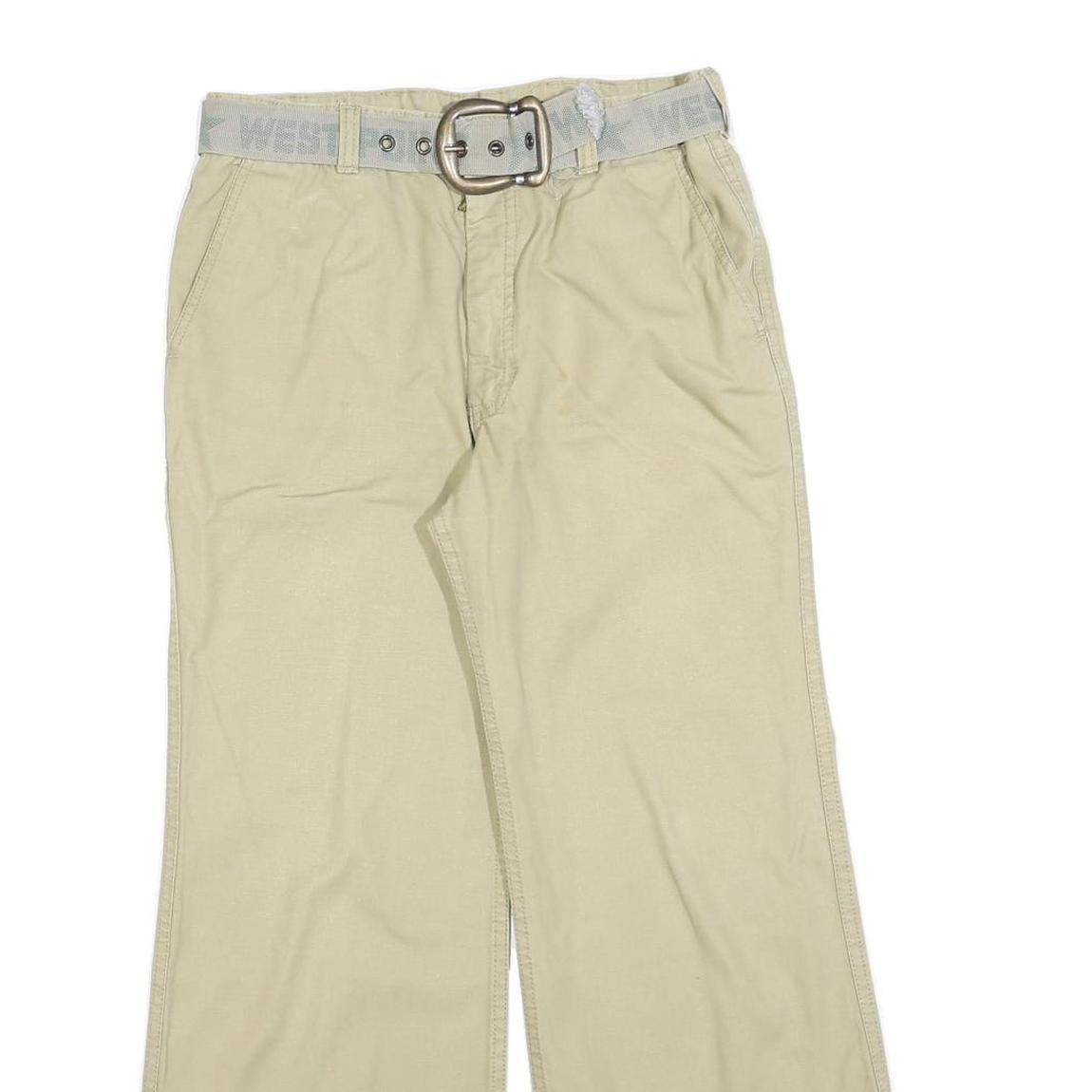 Womens Relaxed Beige Cotton Blend Trousers W28 L28 Belted Casual Wear