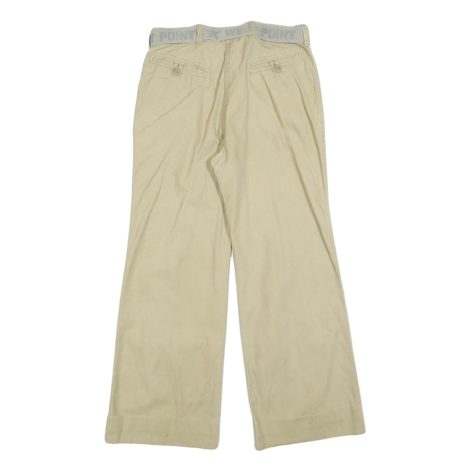 Womens Relaxed Beige Cotton Blend Trousers W28 L28 Belted Casual Wear