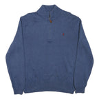 POLO RALPH LAUREN Mens Blue Rib Knit Half Zip Patterned Jumper XL Cotton Blend