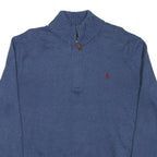 POLO RALPH LAUREN Mens Blue Rib Knit Half Zip Patterned Jumper XL Cotton Blend