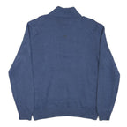 POLO RALPH LAUREN Mens Blue Rib Knit Half Zip Patterned Jumper XL Cotton Blend