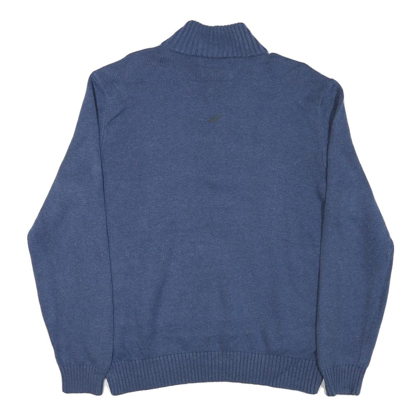 POLO RALPH LAUREN Mens Blue Rib Knit Half Zip Patterned Jumper XL Cotton Blend