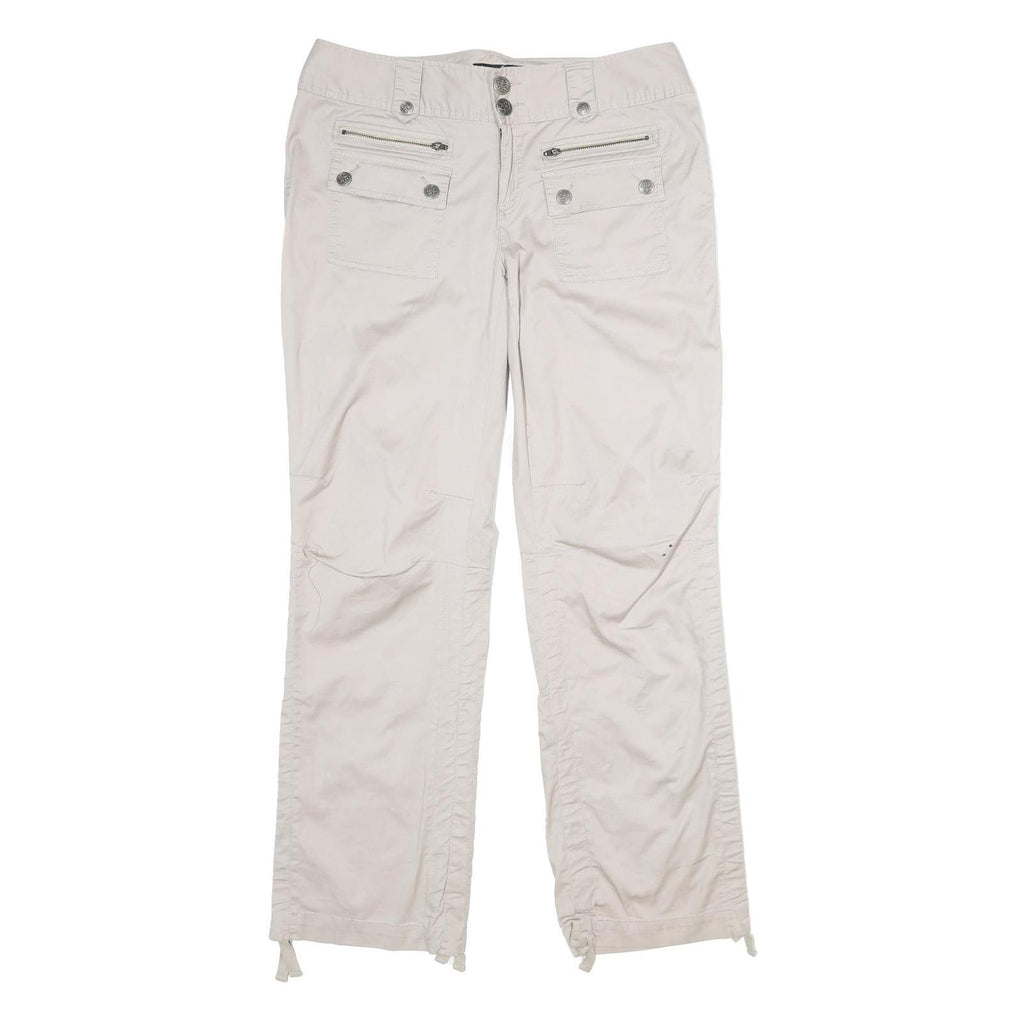 INTERNATIONAL CONCEPTS Womens Regular Beige Cotton Blend Trousers W34 L32 Zip
