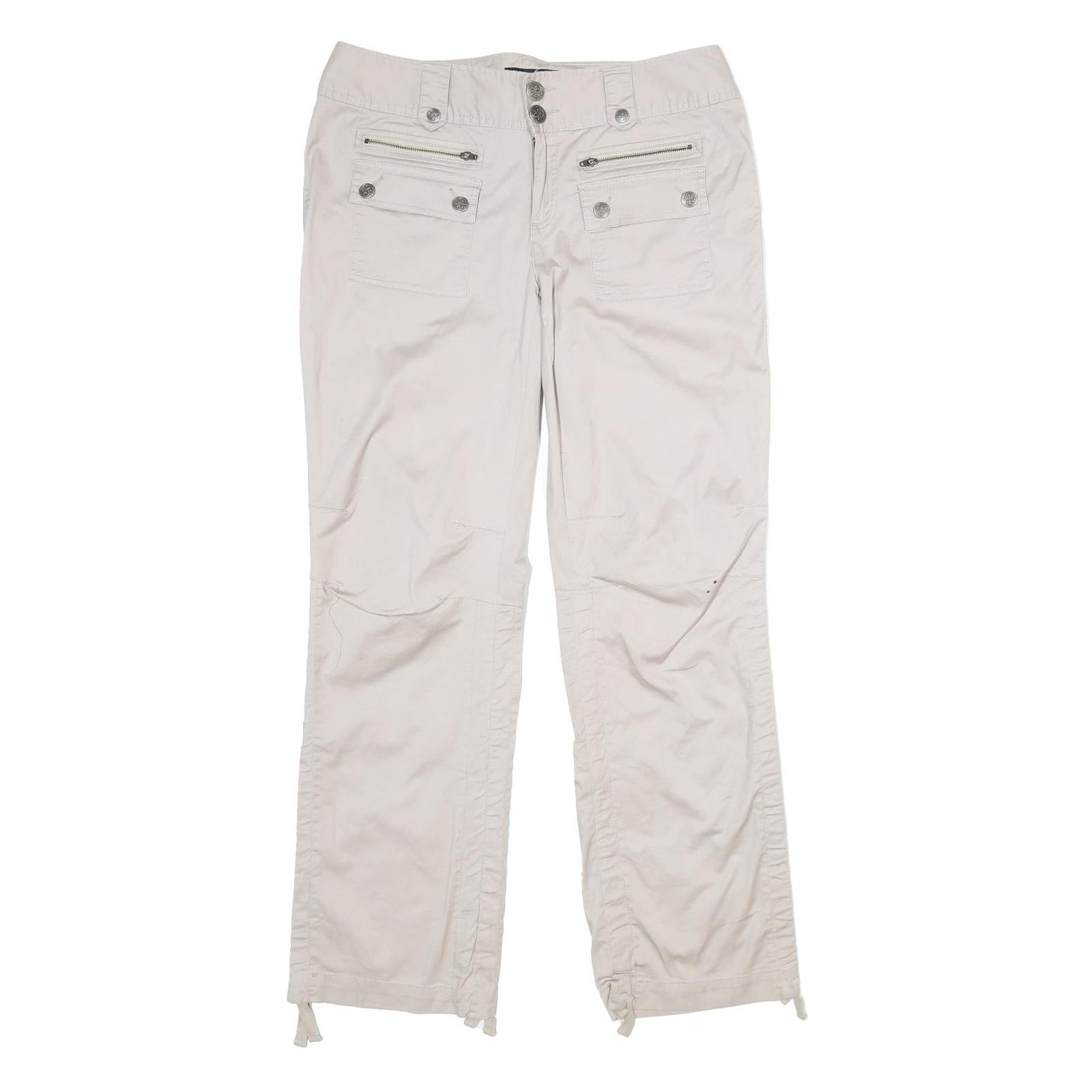 INTERNATIONAL CONCEPTS Womens Regular Beige Cotton Blend Trousers W34 L32 Zip