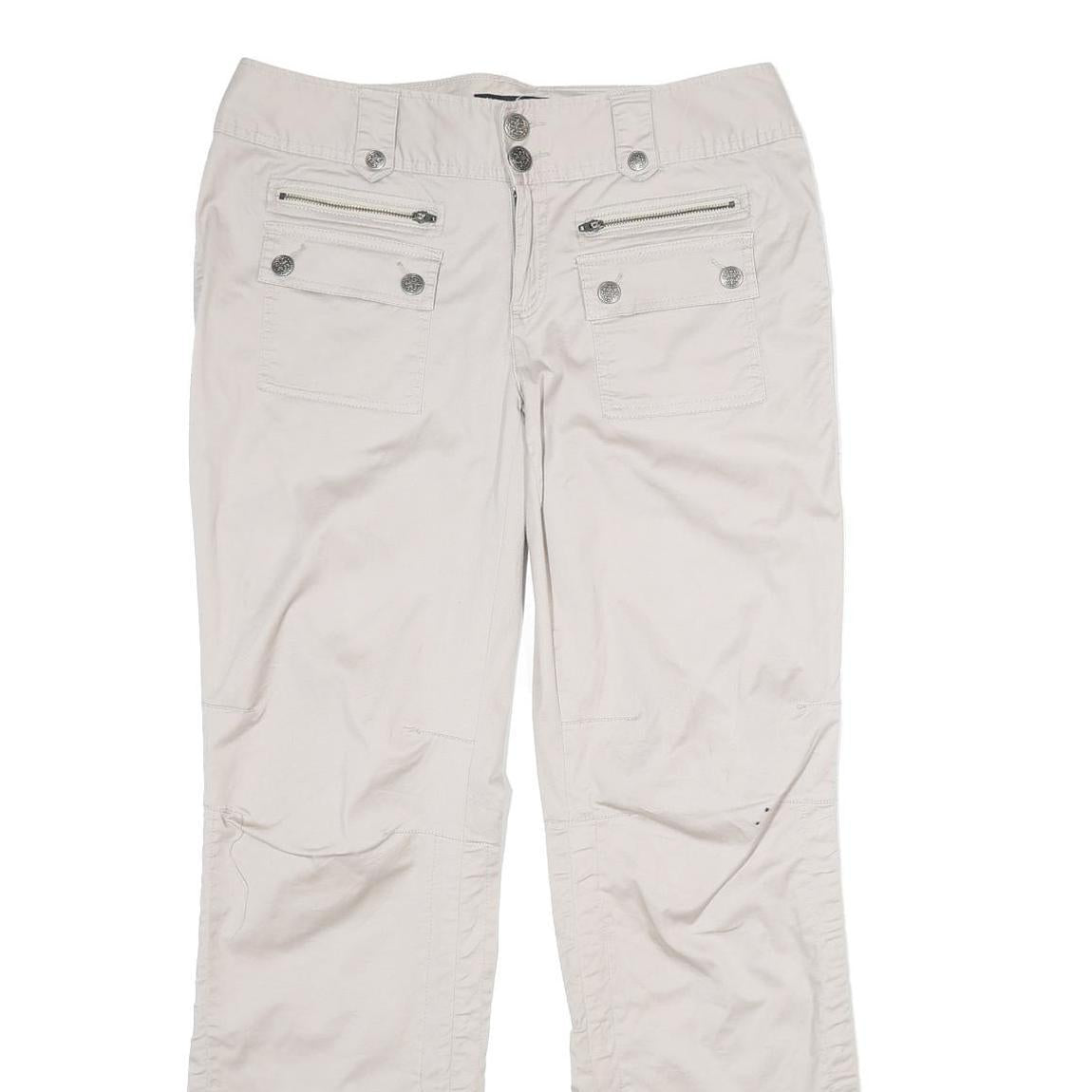 INTERNATIONAL CONCEPTS Womens Regular Beige Cotton Blend Trousers W34 L32 Zip