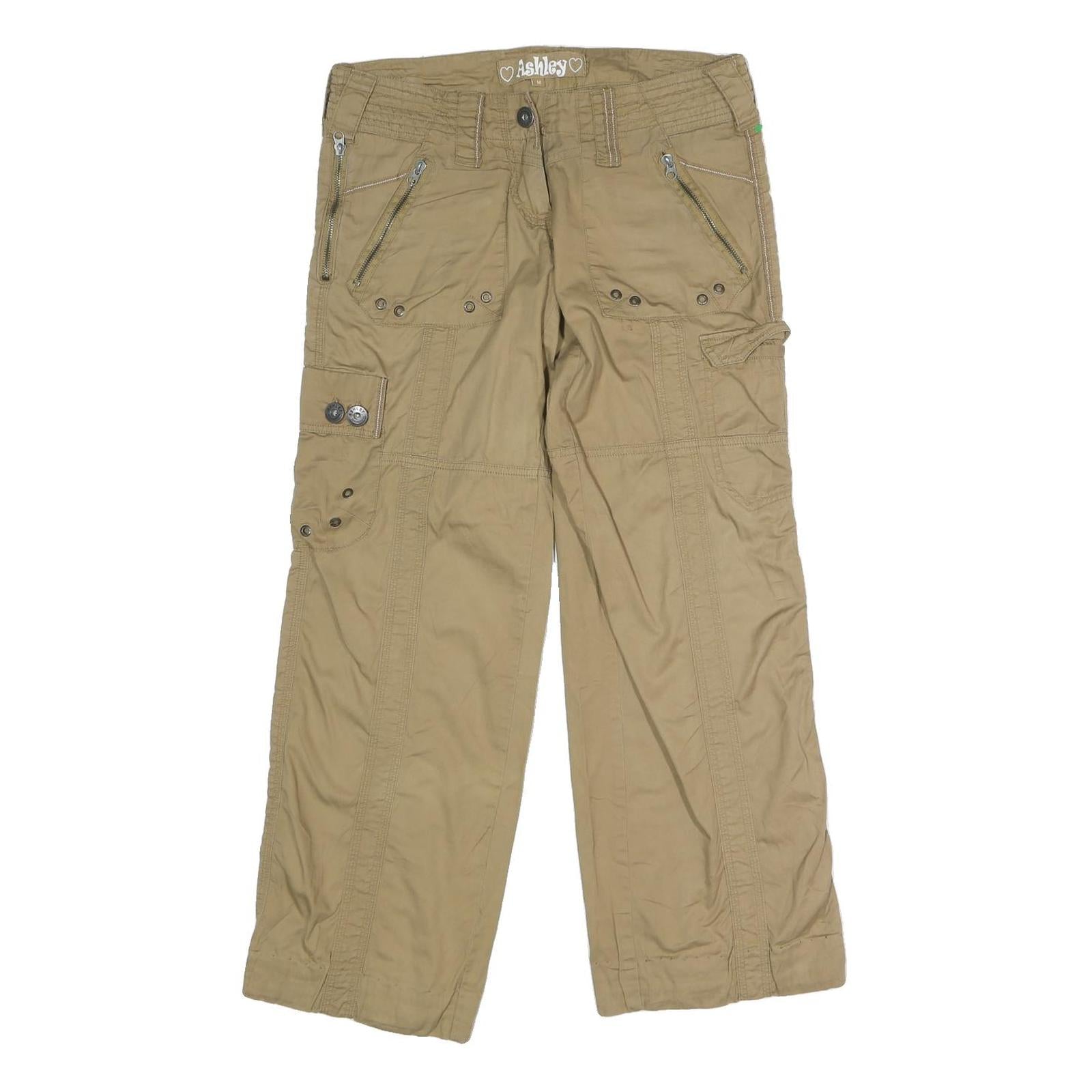 ASHLEY Womens Cotton Blend Beige Regular Fit Cargo Trousers W32 L30 Casual