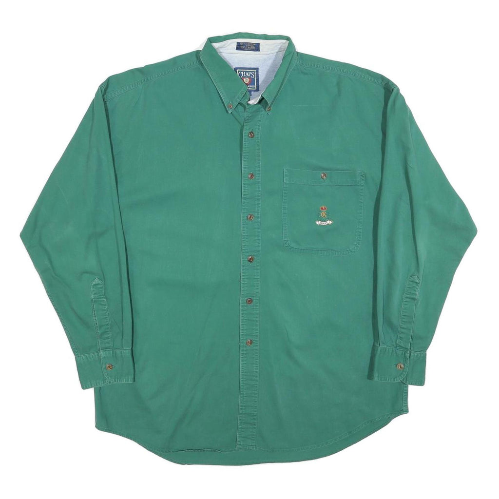 CHAPS Mens Green Cotton Shirt L Button Down Pocket Classic Fit Comfortable