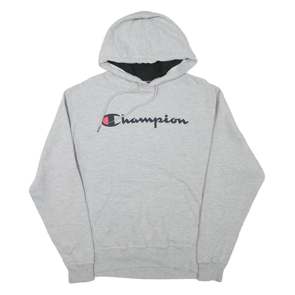 CHAMPION Mens Grey Pullover Hoodie M Classic Logo Cotton Blend Pocket Comfort