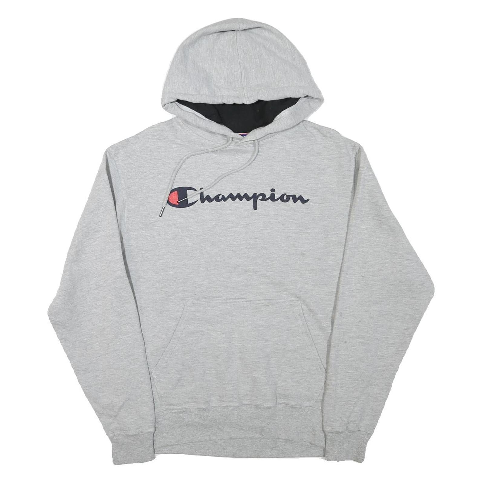 CHAMPION Mens Grey Pullover Hoodie M Classic Logo Cotton Blend Pocket Comfort