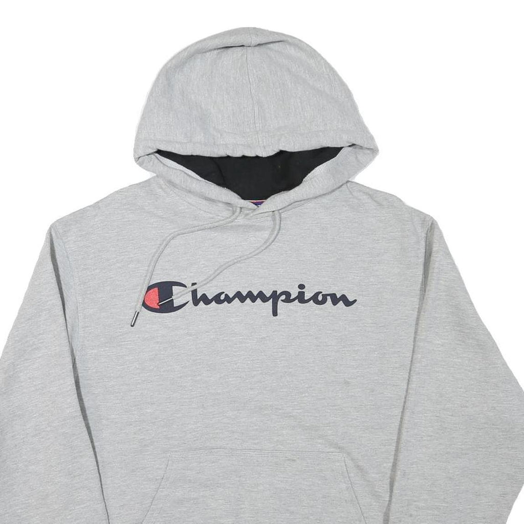 CHAMPION Mens Grey Pullover Hoodie M Classic Logo Cotton Blend Pocket Comfort