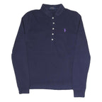 POLO RALPH LAUREN Womens Navy Blue Long Sleeve Plain L Cotton Blend Polo Shirt