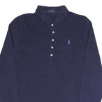 POLO RALPH LAUREN Womens Navy Blue Long Sleeve Plain L Cotton Blend Polo Shirt