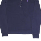 POLO RALPH LAUREN Womens Navy Blue Long Sleeve Plain L Cotton Blend Polo Shirt
