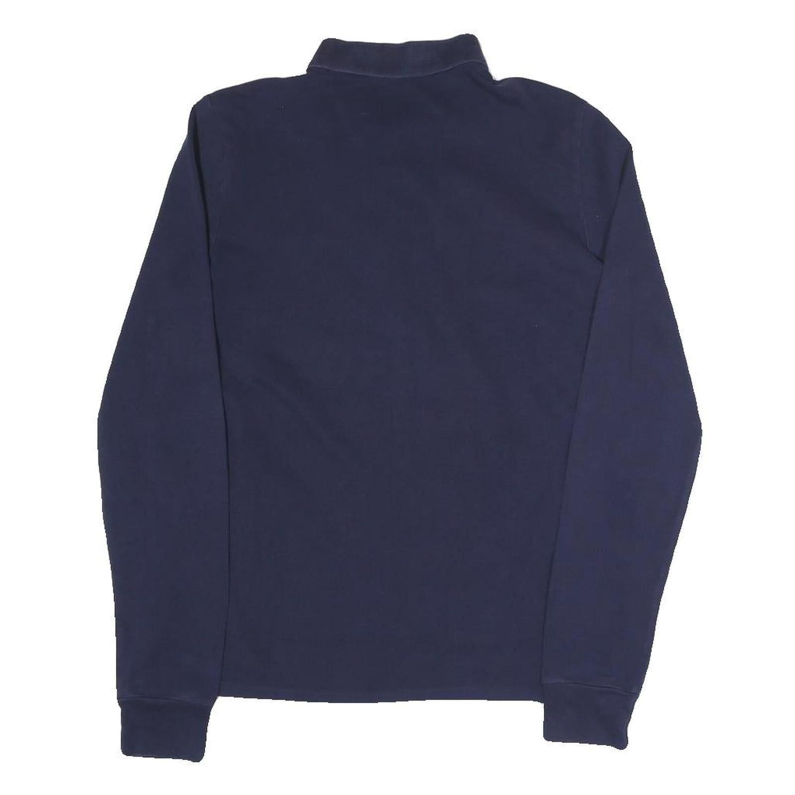 POLO RALPH LAUREN Womens Navy Blue Long Sleeve Plain L Cotton Blend Polo Shirt