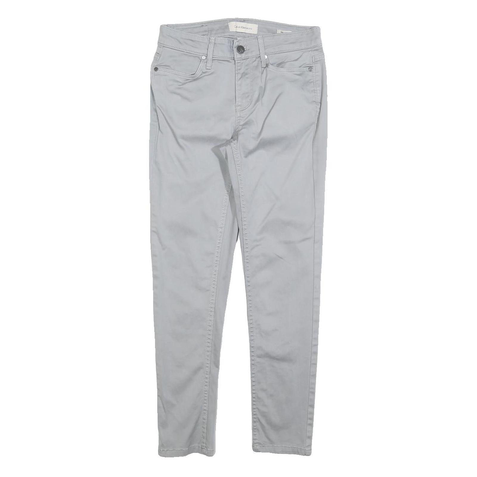 CALVIN KLEIN JEANS Womens Cotton Blend Grey Slim Zip Trousers W25 L26 Casual