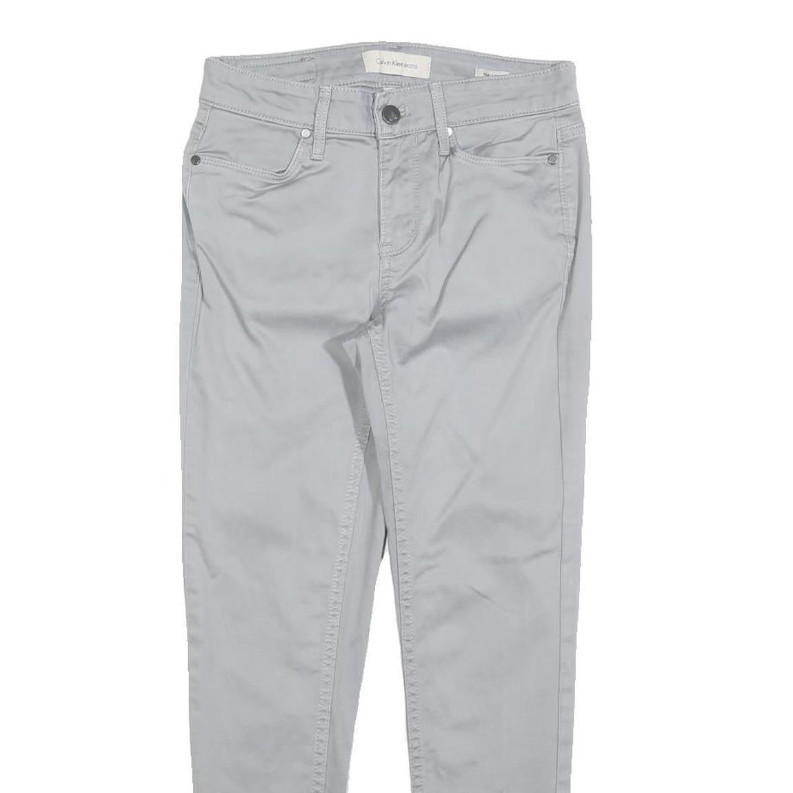 CALVIN KLEIN JEANS Womens Cotton Blend Grey Slim Zip Trousers W25 L26 Casual