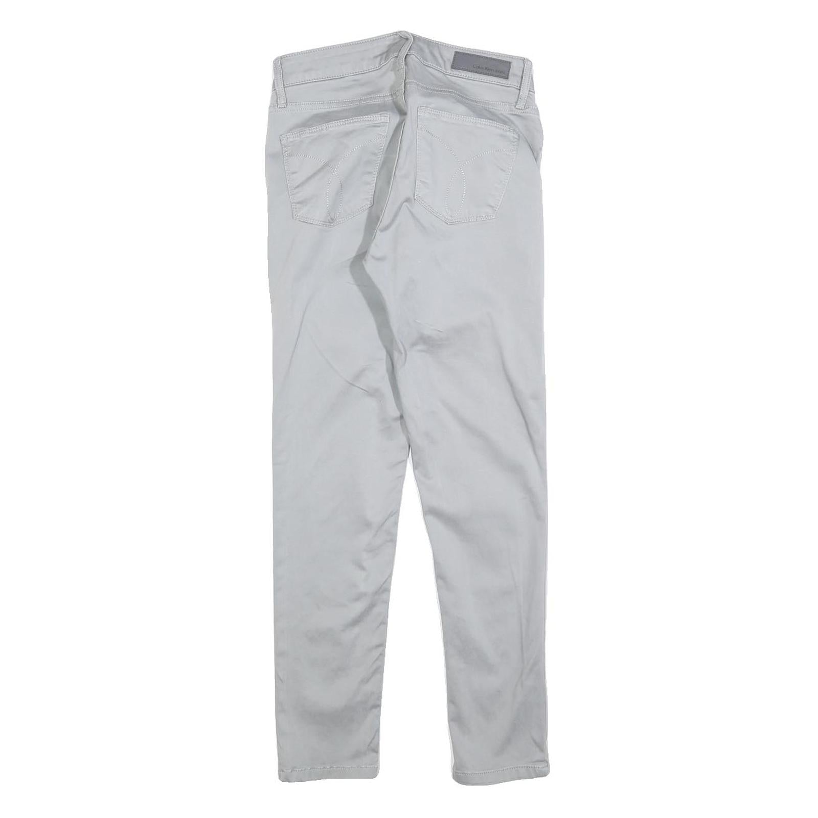 CALVIN KLEIN JEANS Womens Cotton Blend Grey Slim Zip Trousers W25 L26 Casual
