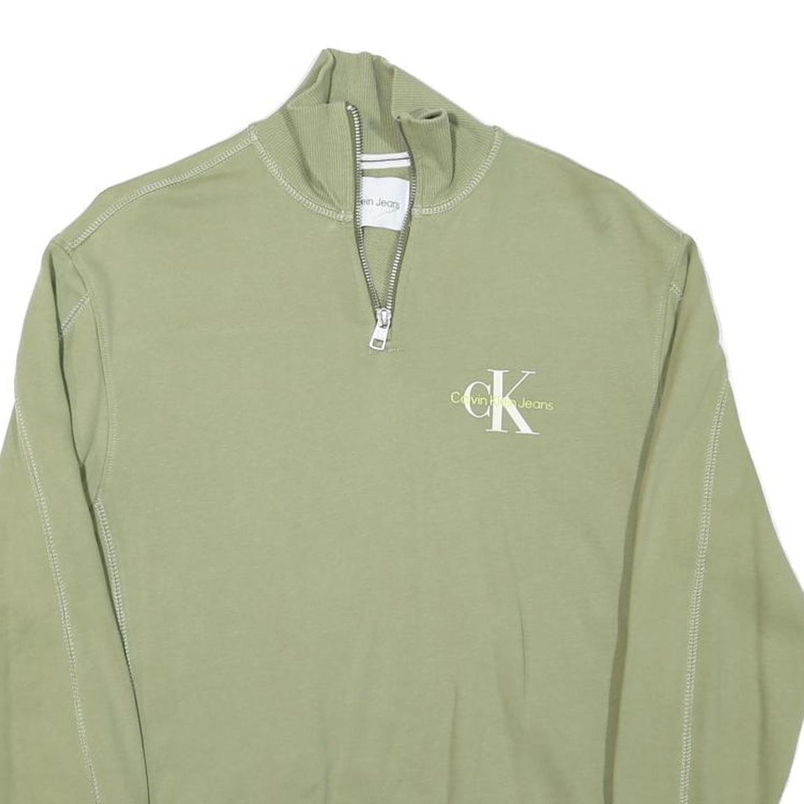 CALVIN KLEIN JEANS Mens Green Half Zip XS Cotton Blend Sweatshirt