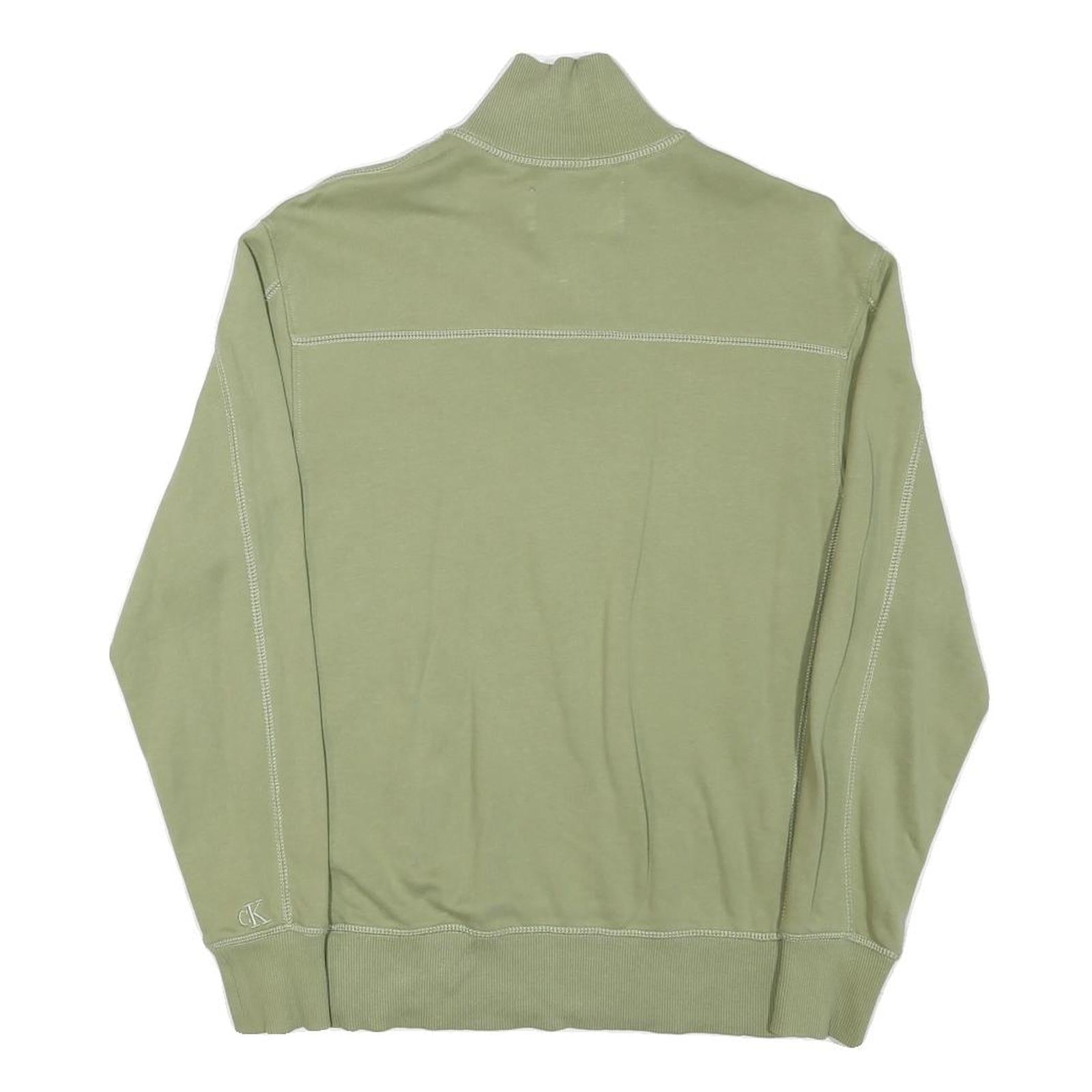 CALVIN KLEIN JEANS Mens Green Half Zip XS Cotton Blend Sweatshirt