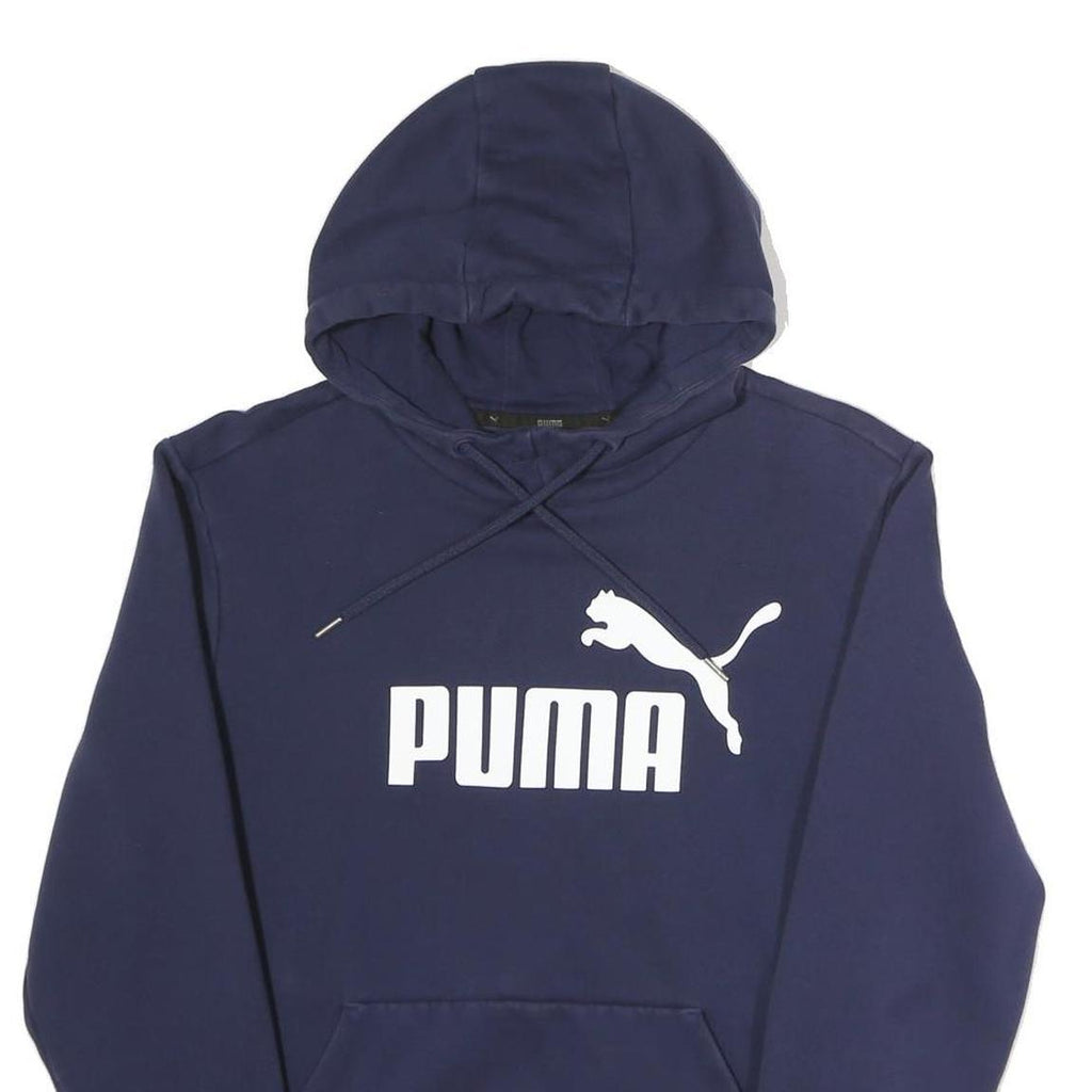 PUMA Mens Blue Hoodie S Cotton Blend Pullover Drawstring Hood Casual Sports