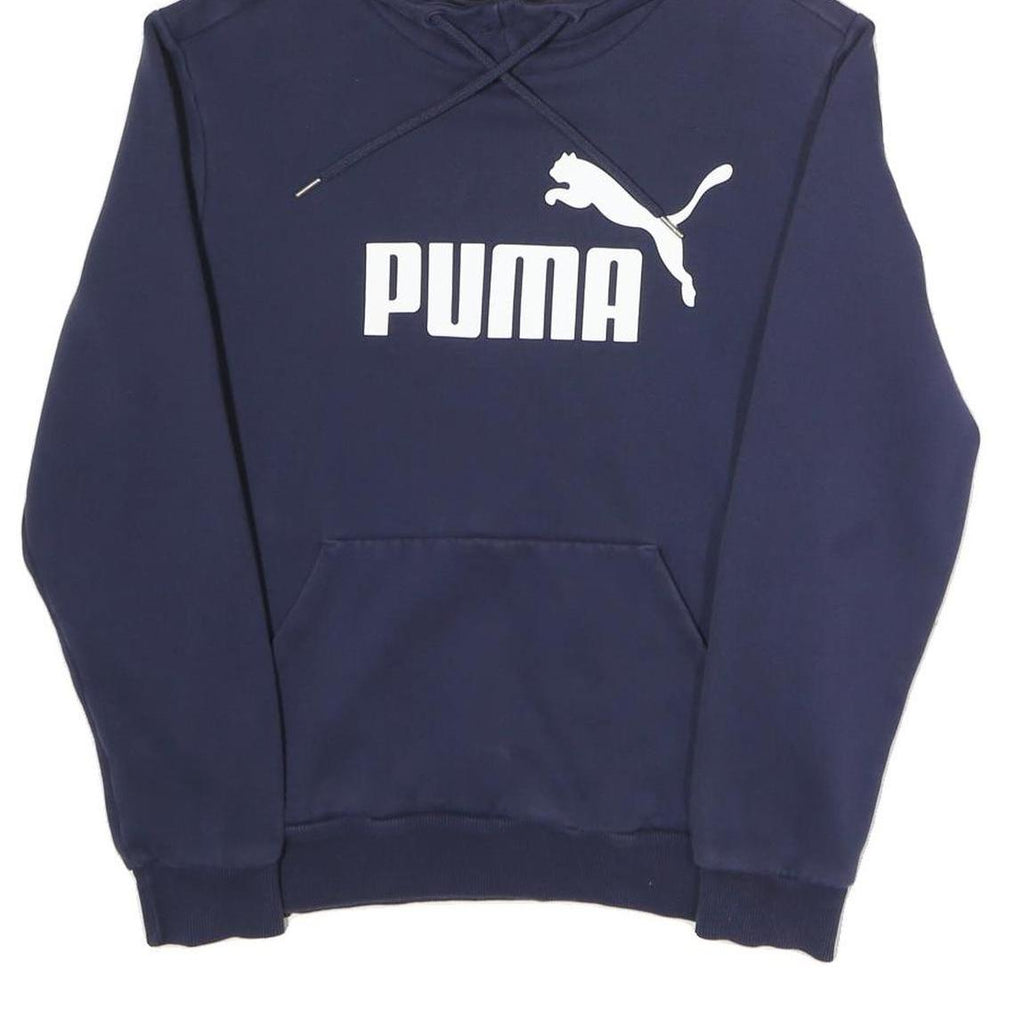 PUMA Mens Blue Hoodie S Cotton Blend Pullover Drawstring Hood Casual Sports