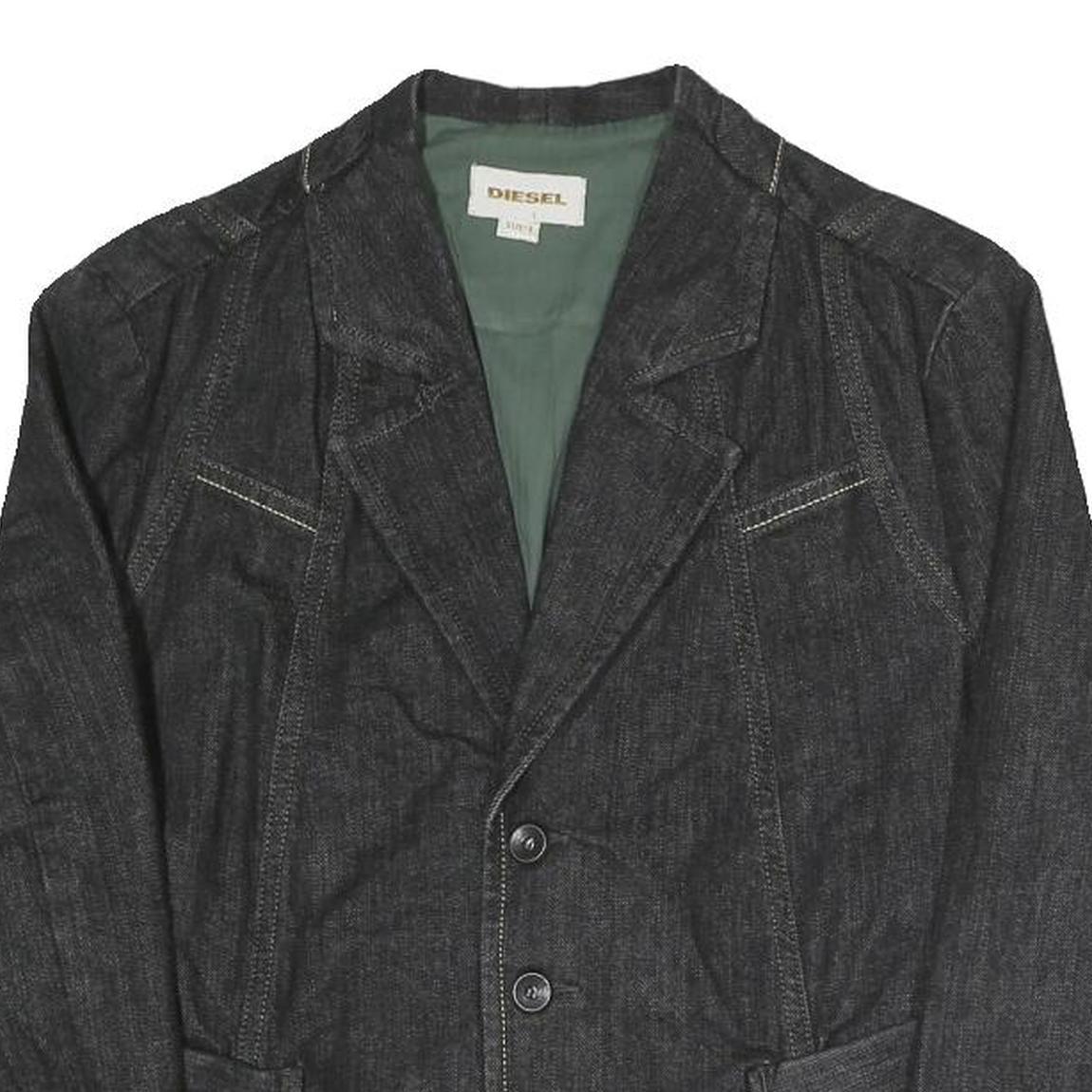 DIESEL Womens Black Cotton Blend Button Jacket L Denim Style