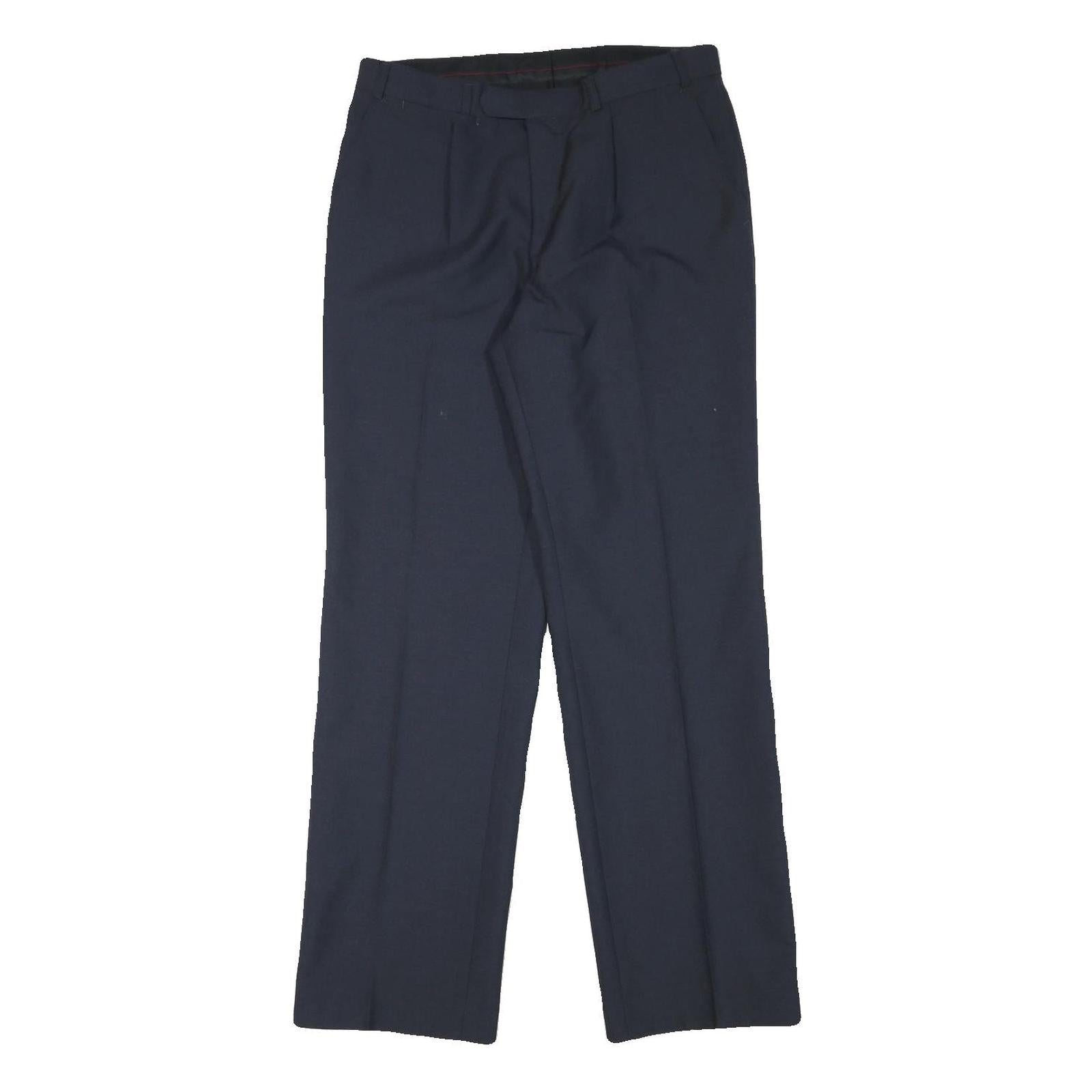 TRUNS Mens Wool Blend Navy Regular Fit Straight Leg Trousers W30 L32 Smart