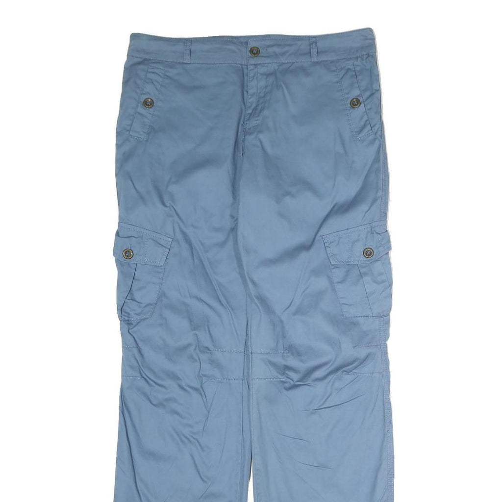 SUMMER BASIC Womens Regular Cargo Blue Cotton Blend Trousers W34 L32 Zip Pockets