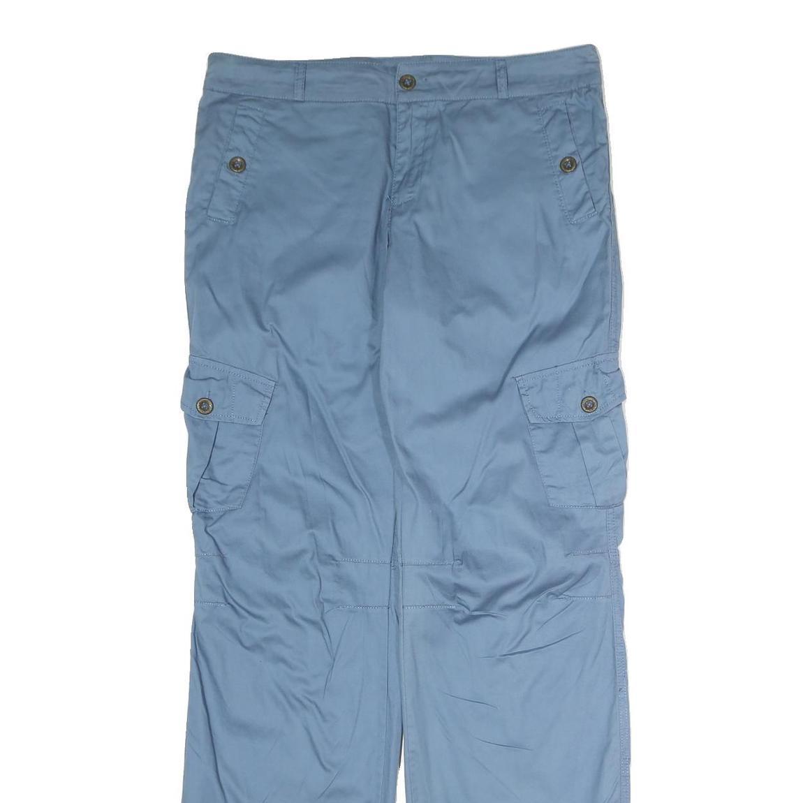SUMMER BASIC Womens Regular Cargo Blue Cotton Blend Trousers W34 L32 Zip Pockets