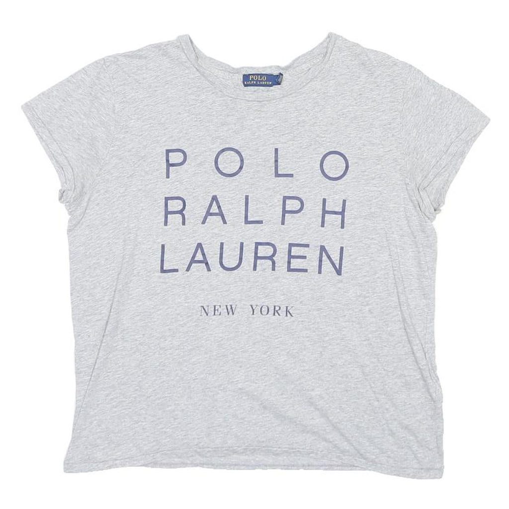 POLO RALPH LAUREN Womens Grey Blue Logo Graphic T-Shirt M Short Sleeve Crew Neck