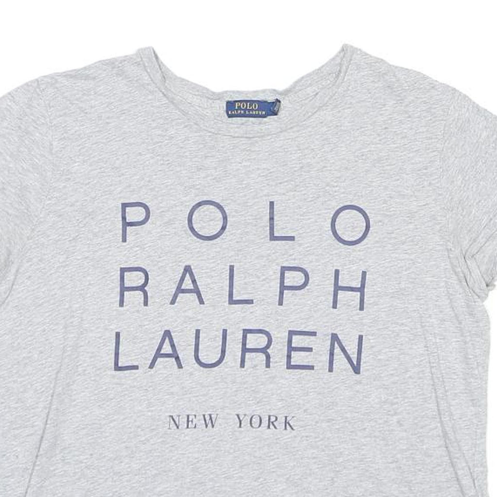 POLO RALPH LAUREN Womens Grey Blue Logo Graphic T-Shirt M Short Sleeve Crew Neck