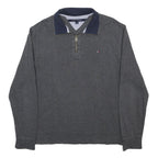 TOMMY HILFIGER Mens Grey Pullover Plain V-Neck Basic Knit M Cotton Blend Jumper