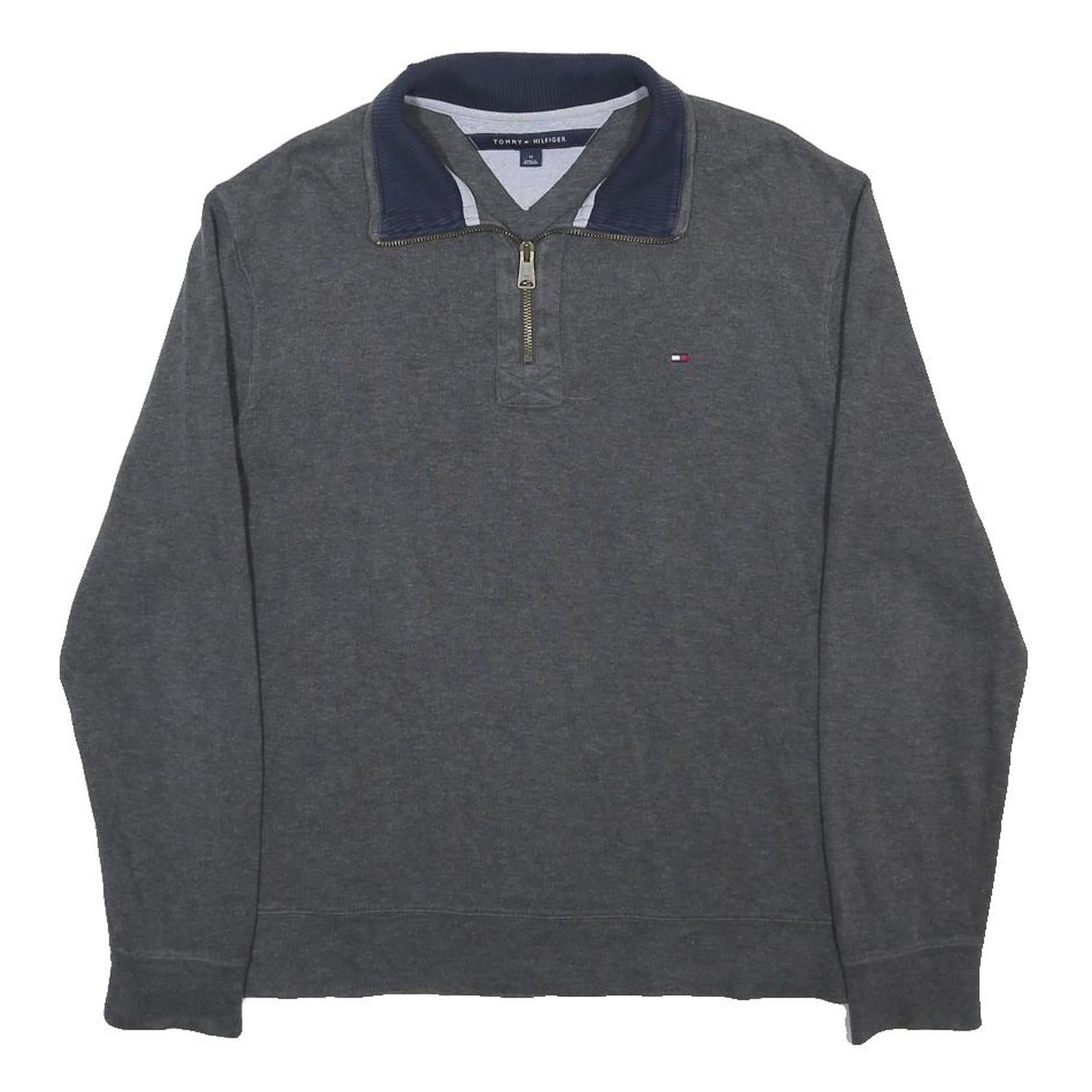 TOMMY HILFIGER Mens Grey Pullover Plain V-Neck Basic Knit M Cotton Blend Jumper