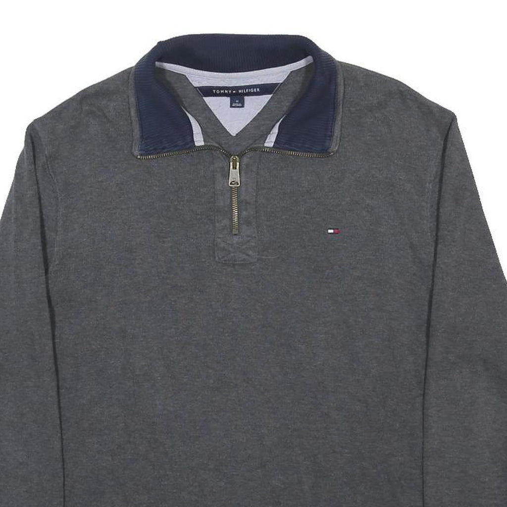 TOMMY HILFIGER Mens Grey Pullover Plain V-Neck Basic Knit M Cotton Blend Jumper
