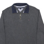 TOMMY HILFIGER Mens Grey Pullover Plain V-Neck Basic Knit M Cotton Blend Jumper