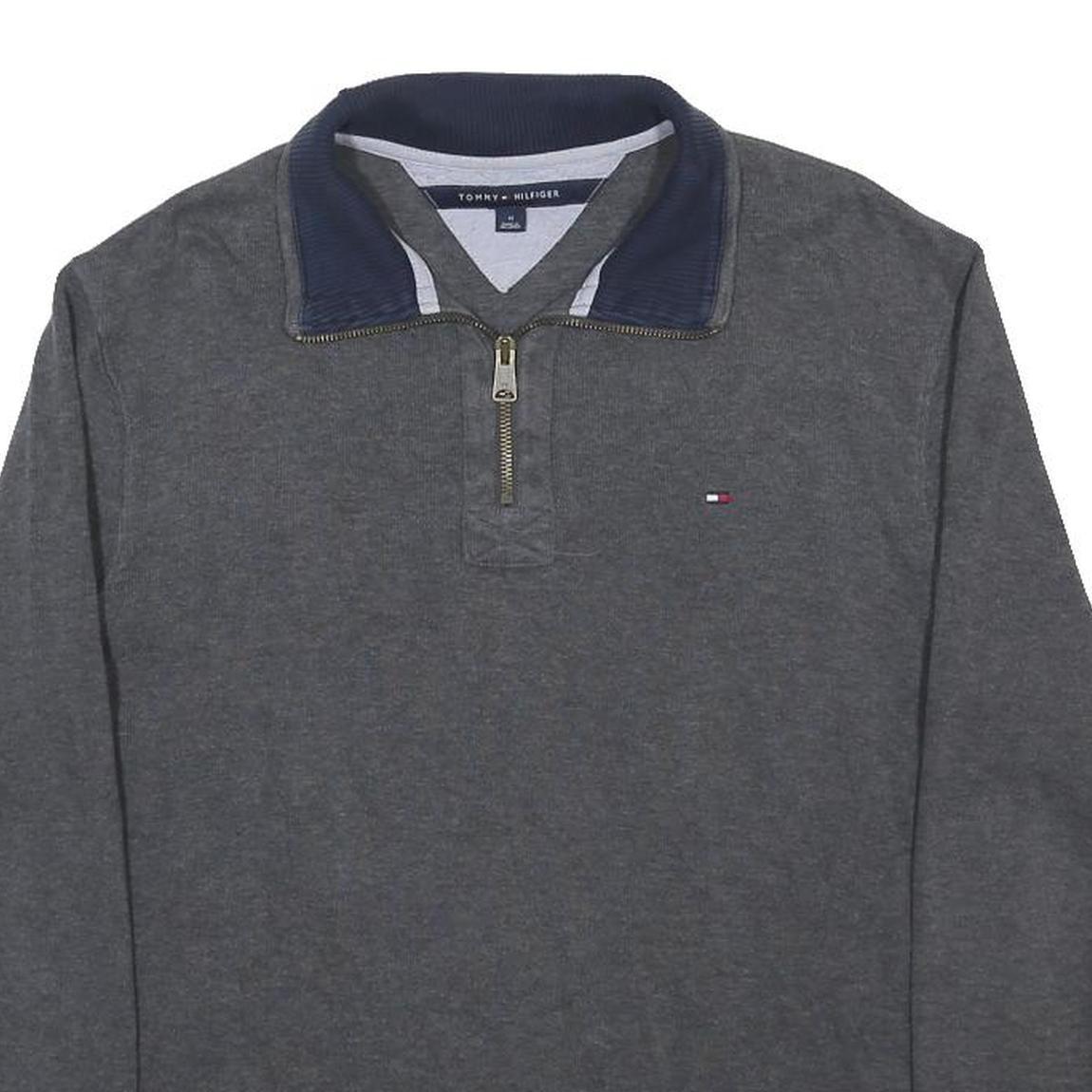 TOMMY HILFIGER Mens Grey Pullover Plain V-Neck Basic Knit M Cotton Blend Jumper