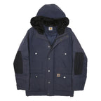 CARHARTT Mens Navy Blue Jacket S Polyester Blend Plain Hooded Workwear Zip