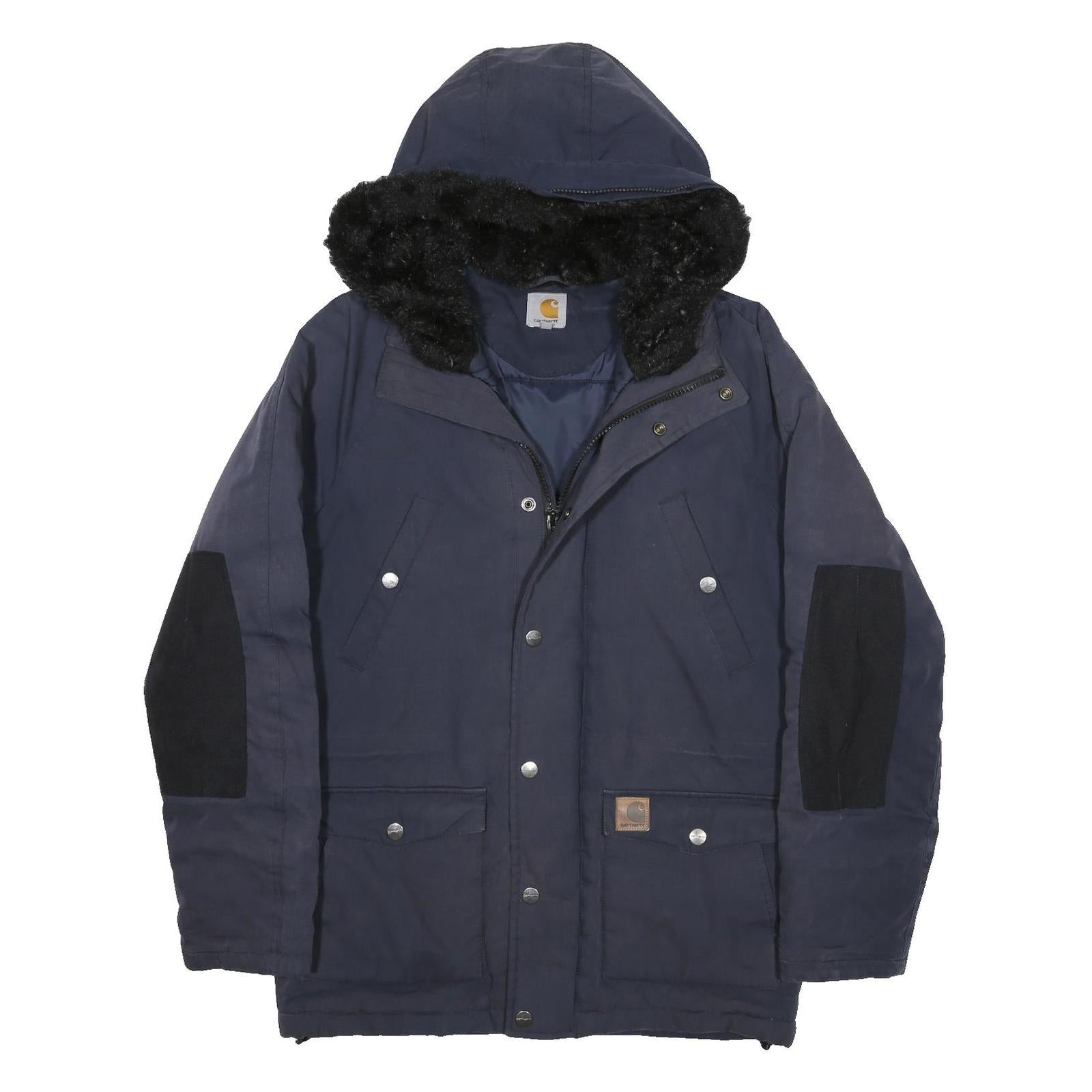 CARHARTT Mens Navy Blue Jacket S Polyester Blend Plain Hooded Workwear Zip