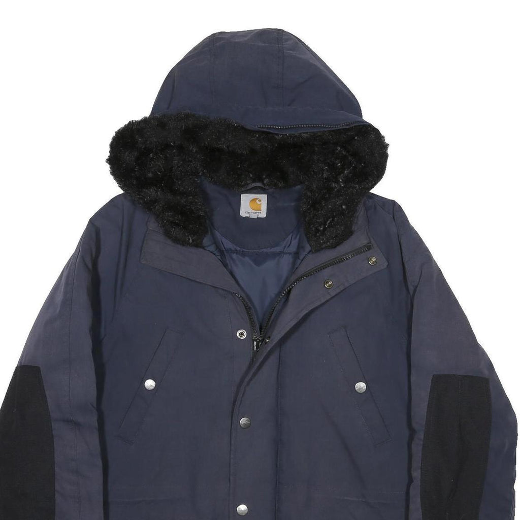 CARHARTT Mens Navy Blue Jacket S Polyester Blend Plain Hooded Workwear Zip