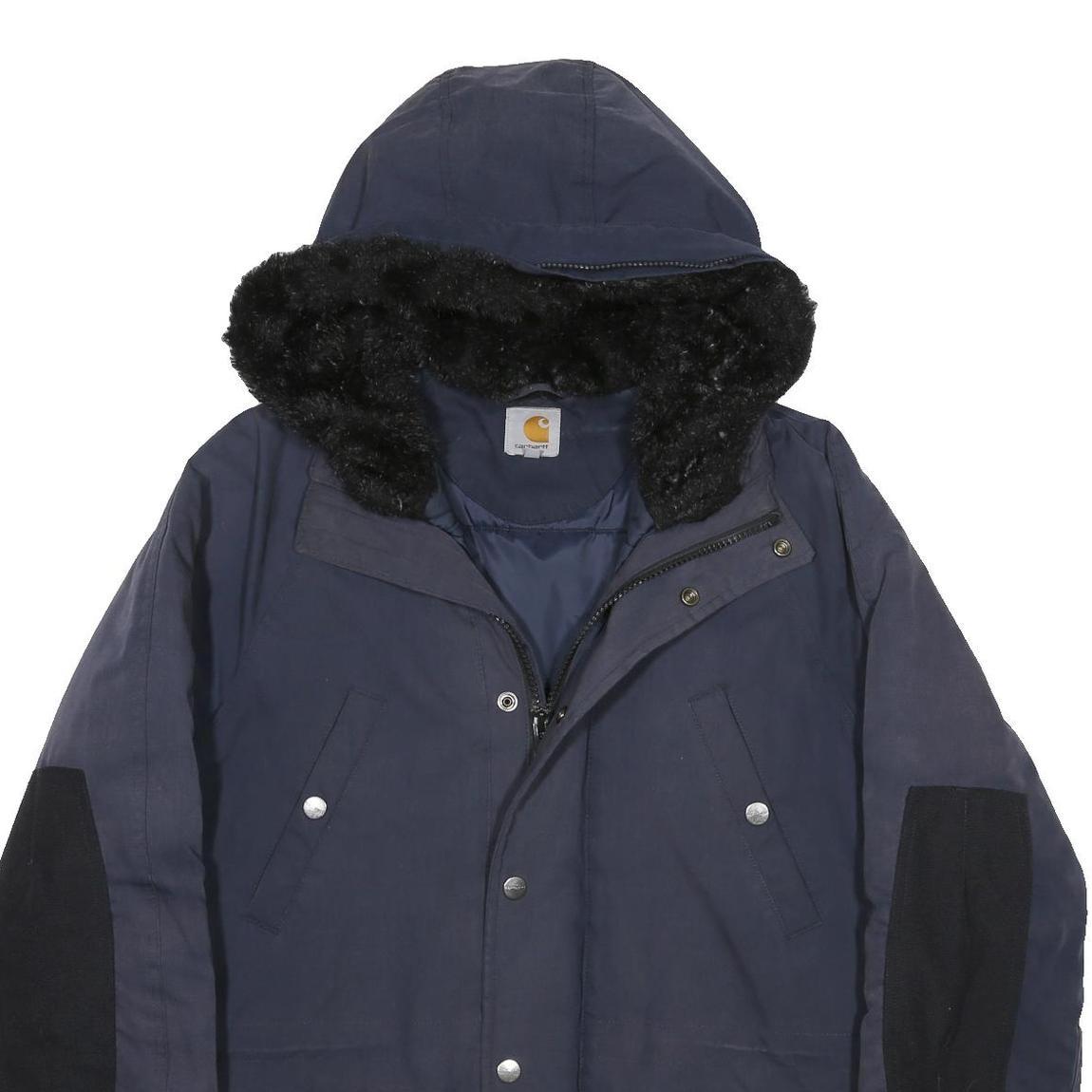 CARHARTT Mens Navy Blue Jacket S Polyester Blend Plain Hooded Workwear Zip