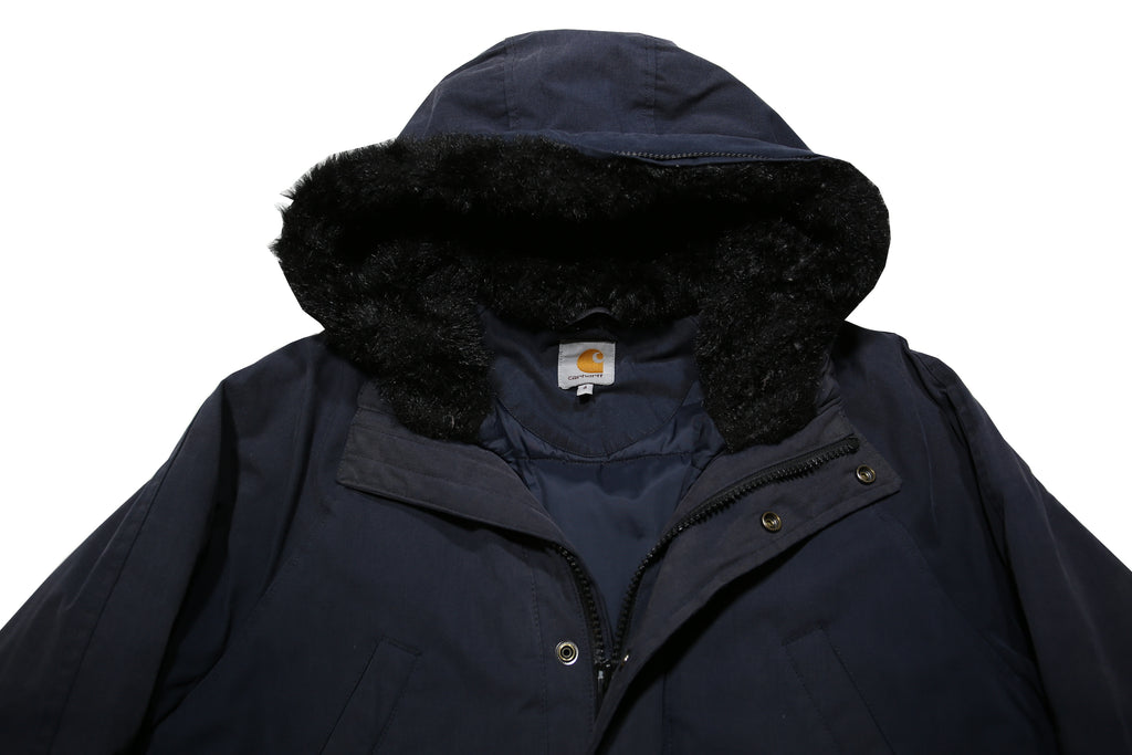 CARHARTT Mens Navy Blue Jacket S Polyester Blend Plain Hooded Workwear Zip