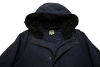 CARHARTT Mens Navy Blue Jacket S Polyester Blend Plain Hooded Workwear Zip