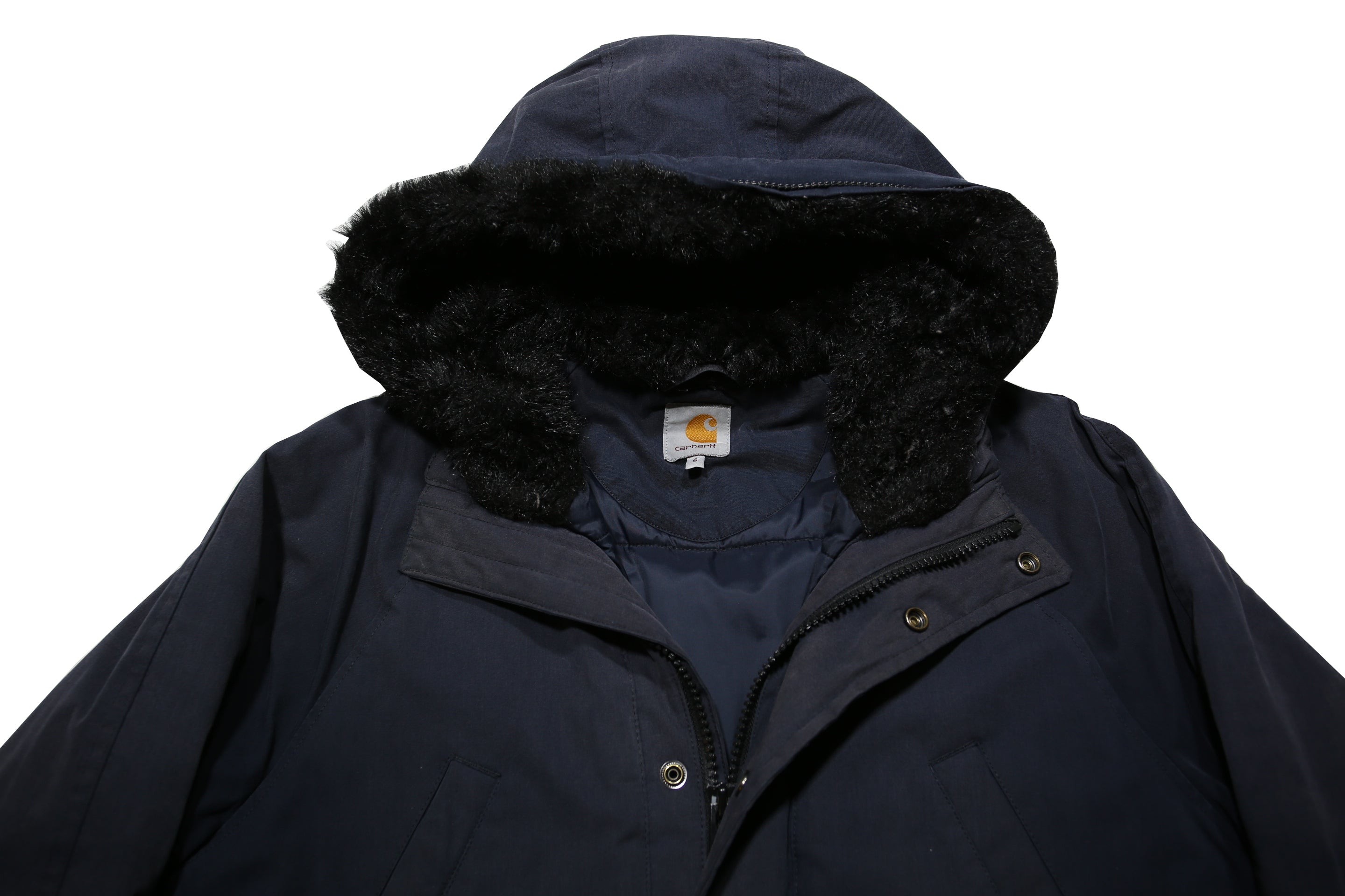 CARHARTT Mens Navy Blue Jacket S Polyester Blend Plain Hooded Workwear Zip