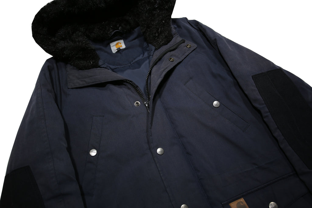 CARHARTT Mens Navy Blue Jacket S Polyester Blend Plain Hooded Workwear Zip