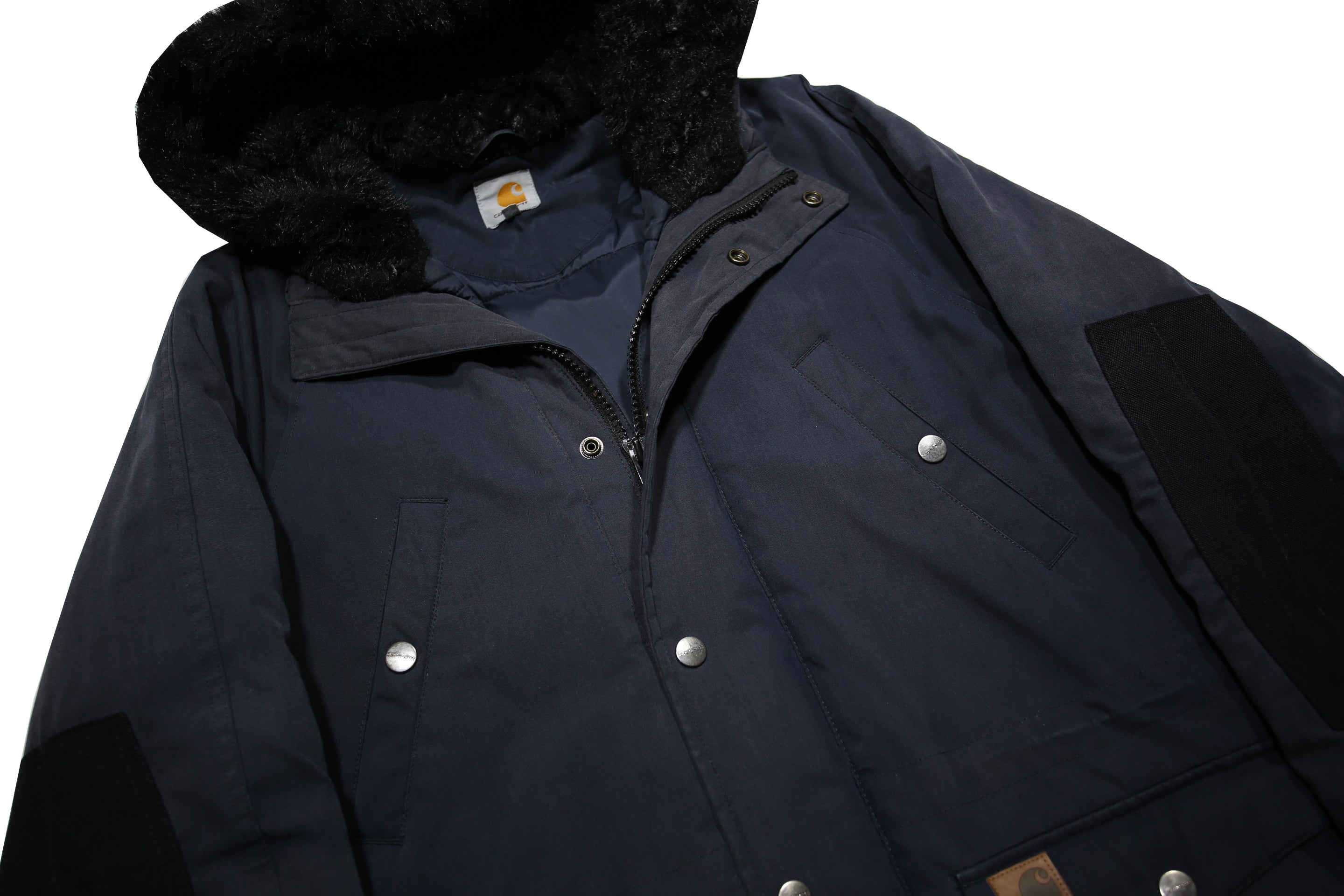 CARHARTT Mens Navy Blue Jacket S Polyester Blend Plain Hooded Workwear Zip