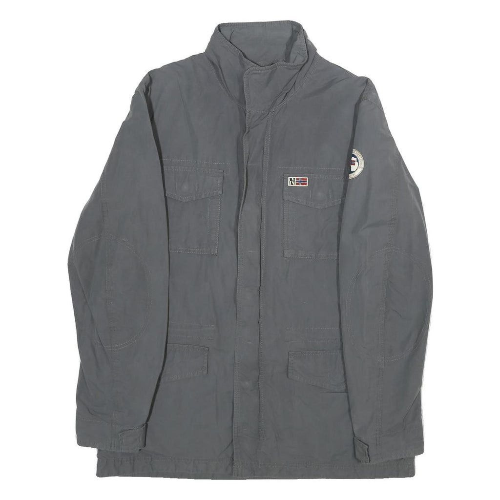 NAPAPIJRI Mens Grey L Jacket Zip Cotton Plain Utility Casual Outdoor