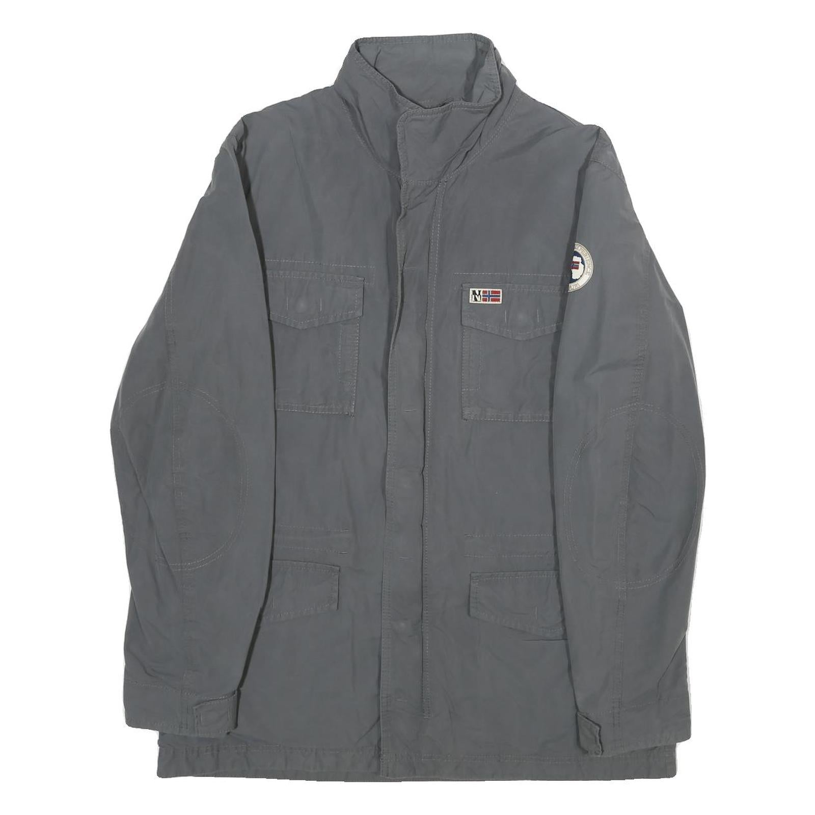 NAPAPIJRI Mens Grey L Jacket Zip Cotton Plain Utility Casual Outdoor