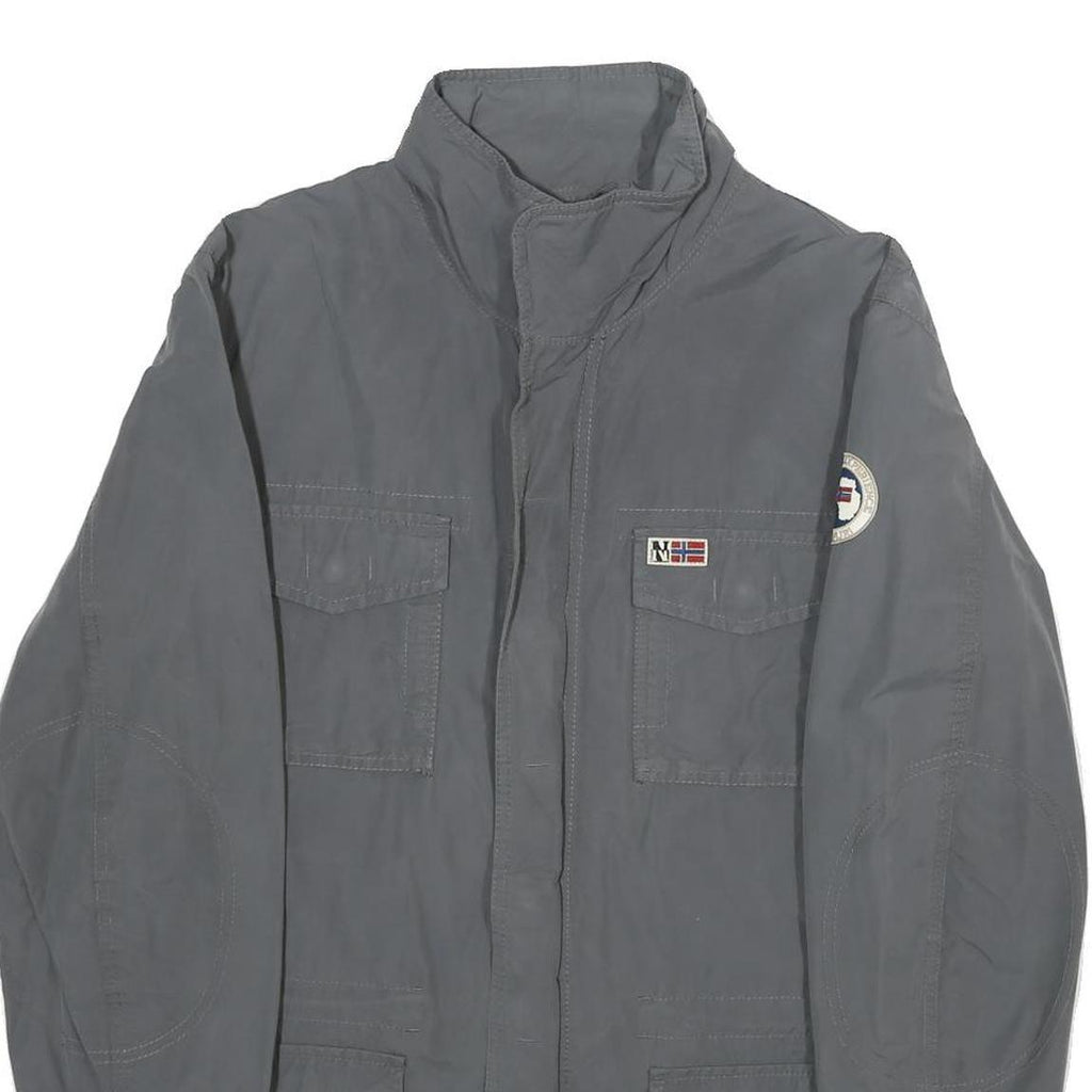 NAPAPIJRI Mens Grey L Jacket Zip Cotton Plain Utility Casual Outdoor