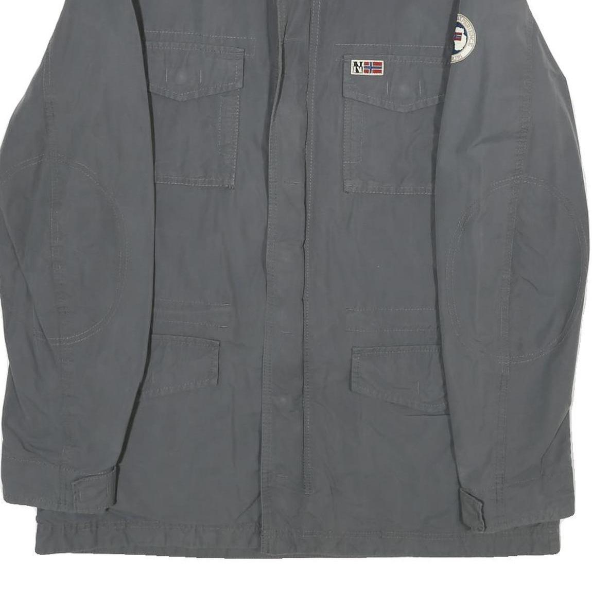 NAPAPIJRI Mens Grey L Jacket Zip Cotton Plain Utility Casual Outdoor