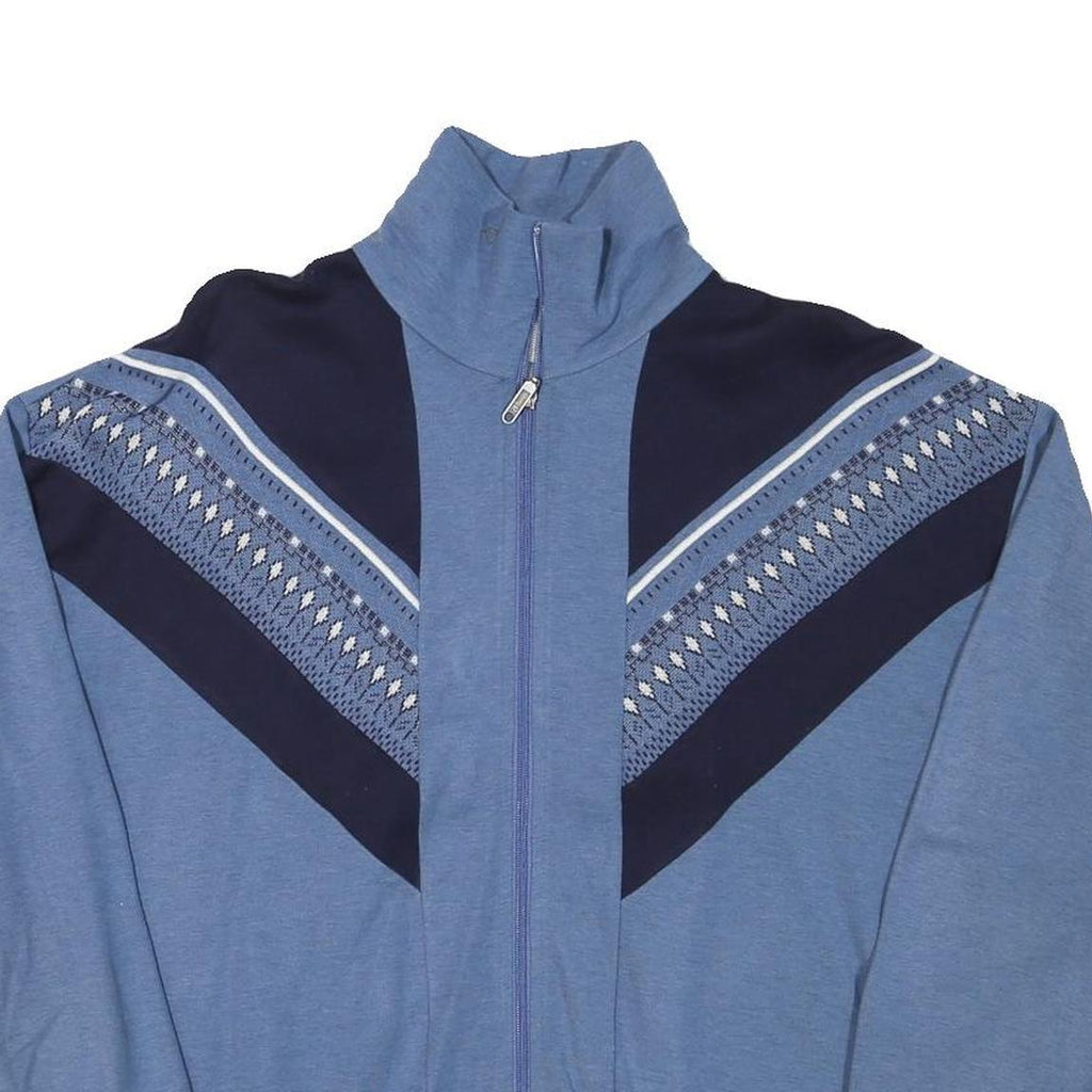 Mens Blue & Navy Pattern Cotton Blend Jacket L Zip Casual Retro Style
